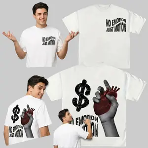 Men's Oversized Y2K Graphic Tee - "No Emotion Just Motion" Aesthetic Streetwear Summer Outfits, Soft Quality Cotton Hip Hop Loose Fit T-Shirt for Daily Casual Go-To Look