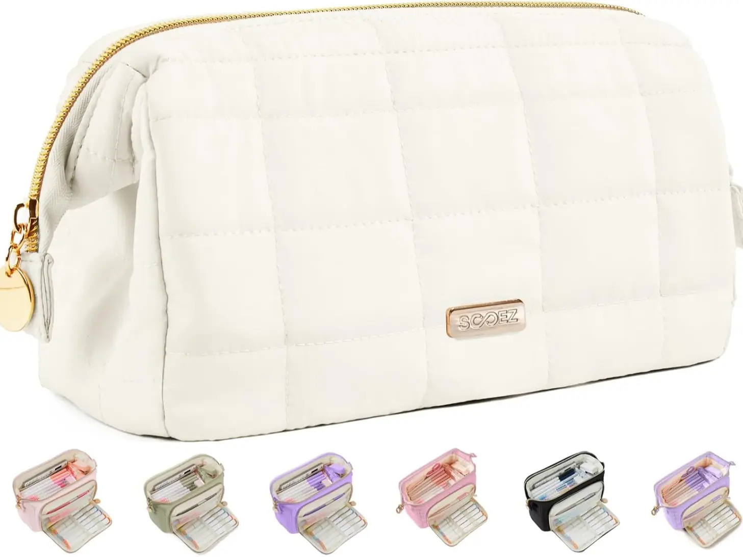 Sooez Large Pencil Case Pouch, Soft Pencil Bag with Zipper, Pen Bag Wide Opening, School Supplies Cute Pencil Case for Girls Boy Men Women, Beige