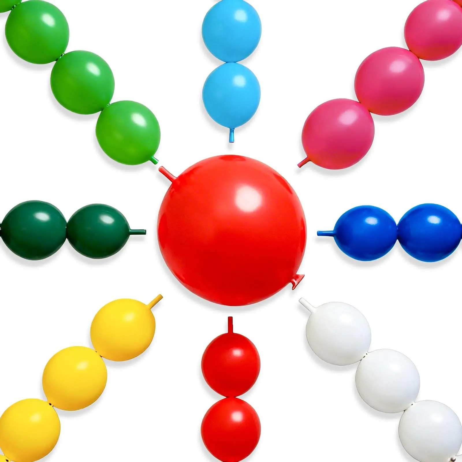 PartyWoo 12-Inch Thick Latex Linking Balloons, 100pcs Assorted Rainbow Colors, Balloon Garland Supplies for Wedding, Rainbow Birthday Party Decorations (Floats), Latex Balloons
