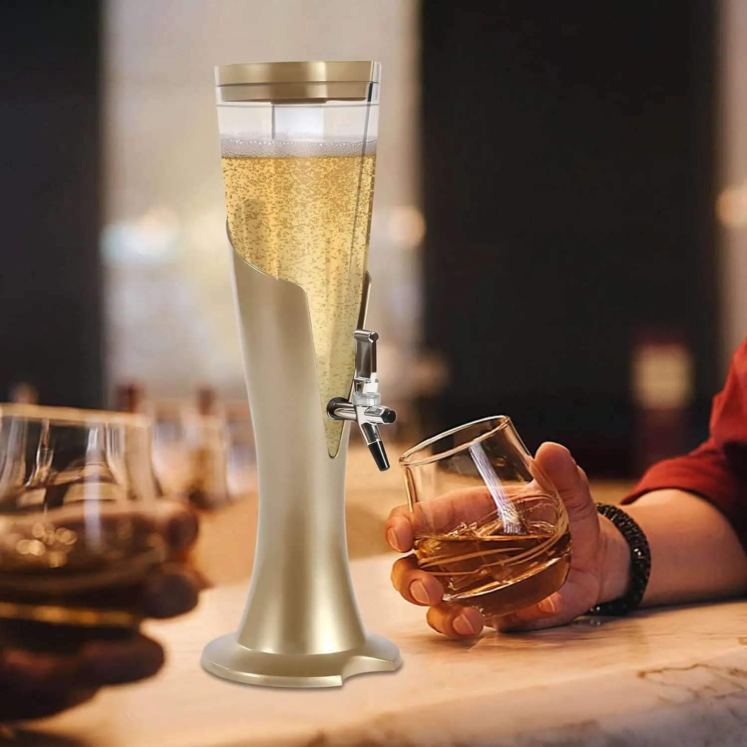 3L/100oz Beer Tower Beverage Dispenser with Spigot & Ice Tube, Mimosa Tower Drink Dispenser, Margarita Tower, Tabletop Liquor Dispenser for Bars, Parties, Pubs, Restaurants Utensils