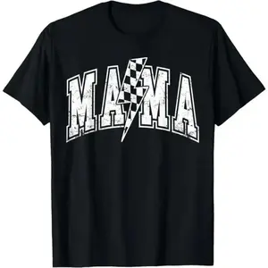 Mama Lightning Bolt Checkered Varsity Mom T Shirt for Women's Mother s Day