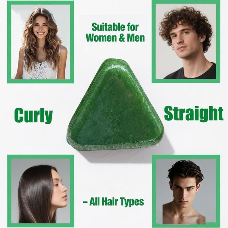 Nature Triangle Shampoo Bar Usman Grass Green Herbal Soap for Hair Growth Clean Oil Control with Polygonum Multiflorum Coconut Ginseng 80g Pack