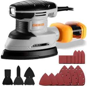 Detail Sander: 1.5A Multi-Function Mouse Sander Sander Tool Corded Palm with Dust, 3 Additional Attachments &12pc Sandpapers for Sanding,Polishing,Removing