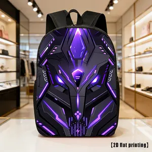 Single Piece Cyber Mecha Print Backpack Durable 600D Oxford Cloth School Bag Adjustable Breathable Strap Large Capacity Fits 15in Laptop for Kids Teens School Travel Outdoor Use