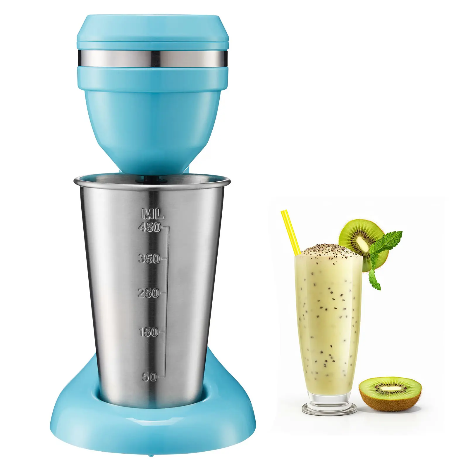 Milkshake Maker, 100W Milk Shake Maker Mixer, Single Head Drink Mixer Blender Machine, Dual-Speed Adjustment Milkshake Blender with Stainless Steel Cup, for Home, Kitchen, Bar & Beverage Shop