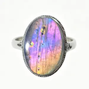 Adjustable 925 Sterling Silver Oval Labradorite Statement Ring (21.6×14.7mm)