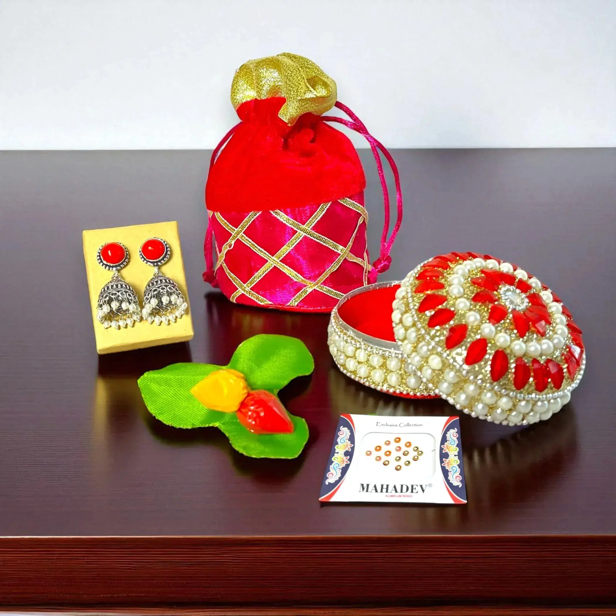 Sacred Varalakshmi Vratham Gift Set | Velvet Potli Bags, Haldi Kumkum, Lakshmi Feet | Perfect for Navaratri, Pooja, Housewarming