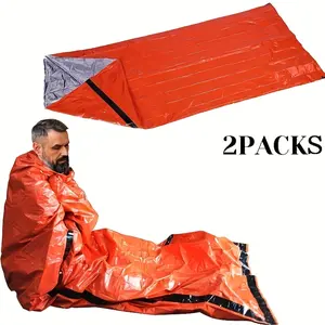 2-Piece Emergency Survival Sleeping Bag Set, Heavy-Duty Insulated Portable Shelter with Zipper Opening & Vent Holes Ideal for Camping & Winter Emergencies, Emergency Survival Supplies