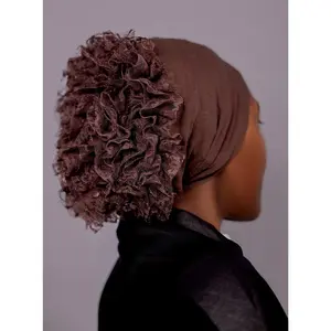 Non-Slip Cotton Hijab under Cap with Built-In Lace Volumizing Scrunchie - Rich Brown