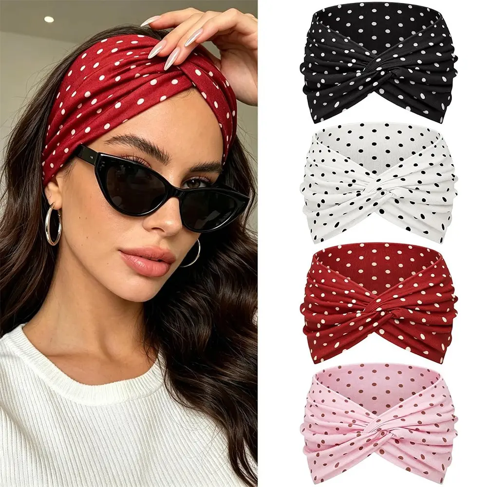 New 4pcs Polka Dot Headbands, Boho Fashion Retro Hair Bands, Multi-Color Combo Set, Cute Knot Hair Accessories, Daily Wear Fashion, Breathable Stretchy Headbands, Summer Hair Accessories, Headband Accessory