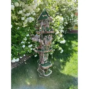 Fairy House Tower Fairy Garden Fully Decorated With Lights Dollhouse Gnome House Elf House