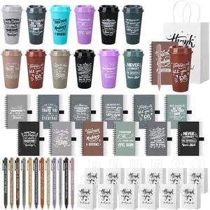 12 Sets Employee Appreciation Gifts Including 16 Oz Plastic Cups with Lids Mini Notebooks Pens Gift Bags Administrative Professional Day Gifts Set for Housekeeping Week Teacher Coworker Team