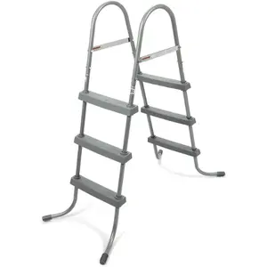 36 Inch Swimming Pool Ladder Above Ground W/ 3 Plastic Removable Steps Non-Slip Heavy Duty Steel - Grey