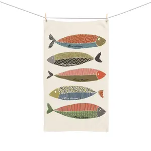 Slightly Subtle Sardine Green and Blue on White Hand Towel, Fish Home Kitchen Bath Decor, Unique Gag Gift, Beach House, FDT Bath Towel gift