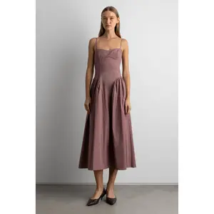 COTTON POPLIN CORSET MIDI DRESS