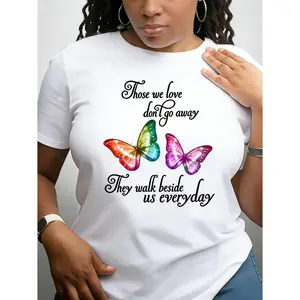 Casual Women'S Round Neck Tee Featuring a Vibrant Butterfly Design And an Uplifting Message, Made from Breathable Fabric And Perfect for Everyday And Outdoor Casual Looks