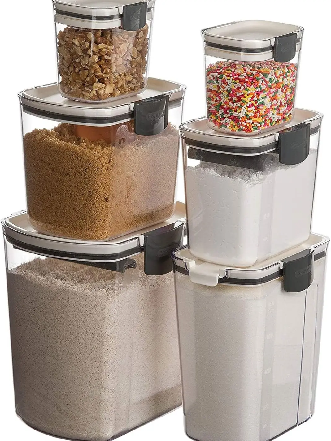 6 Piece Kitchen Clear Plastic Airtight Food Storage Organization Container Baking Canister Set, White