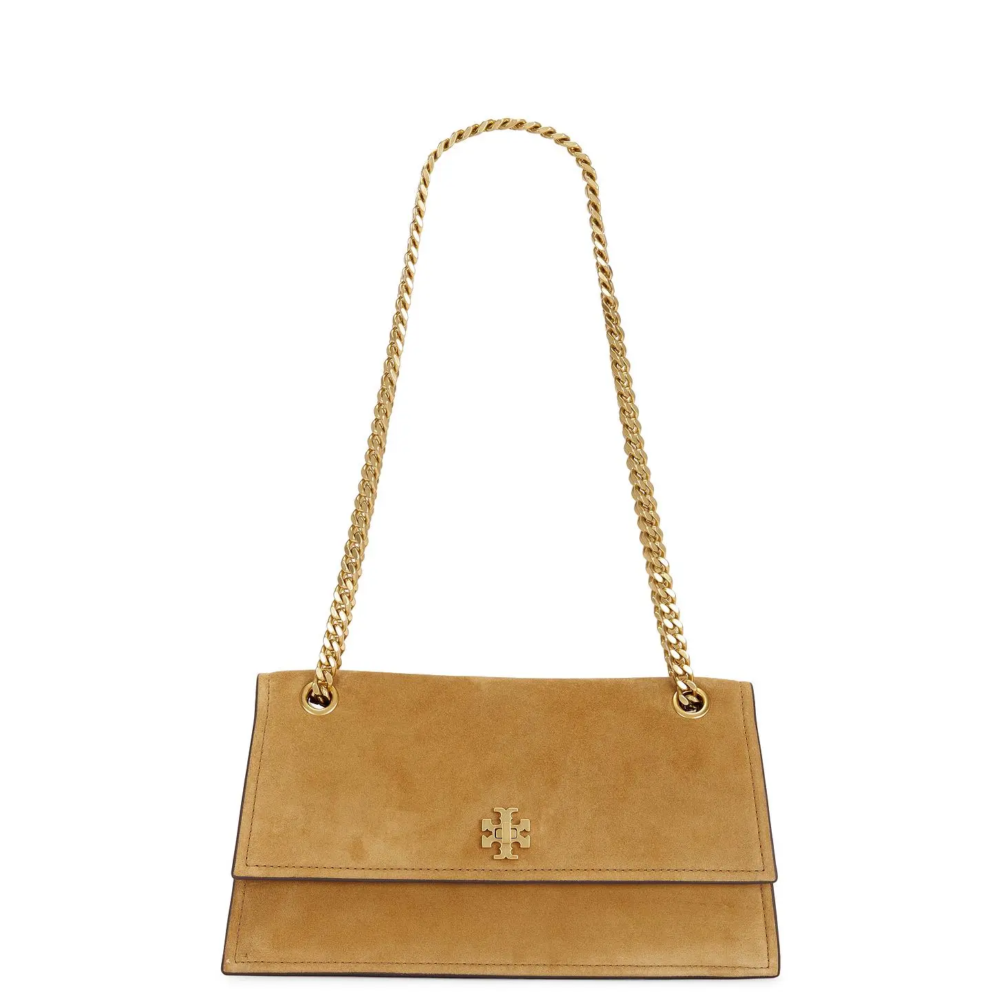 Tory Burch Kira Turnlock Suede Shoulder Bag in Toffee