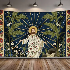 Easter Jesus Tapestry |   Empty Tomb & Floral Wall Art |   Boho Religious Backdrop for Bedroom & Living Room