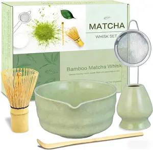 Matcha Whisk Set, Ceramic Matcha Bowl with Spout, Bamboo Whisk, Chasen Holder, Sifter, Traditional Scoop, Complete Tea Making Kit for Matcha Lovers, Beginner Starter Gifts for Women Men