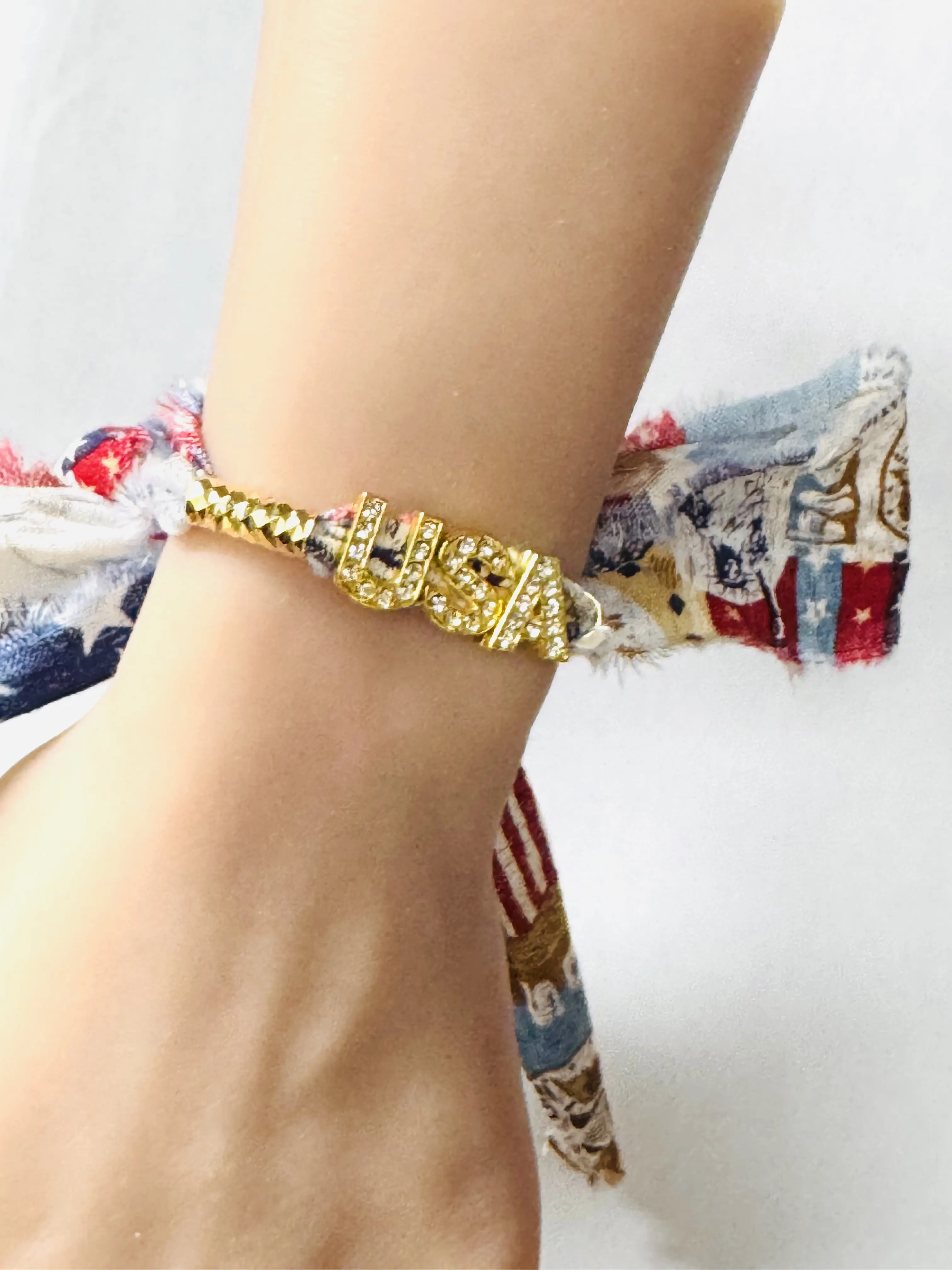 Idependence Day Cotton Fabric Bracelet - 4th July Costume Jewelry Fashion Accessory
