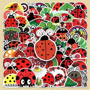 Cute Ladybug Pattern Sticker, 50pcs/set Cartoon Animals Decorative Stickers, DIY Decals for Scrapbooking, Journaling, Gift Wrapping, Funny Stickers