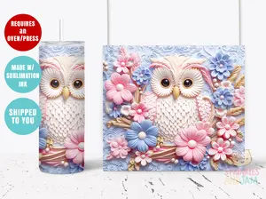 2-PACK 3D Owl sublimation transfer for 20oz Skinny Tumbler - Ready to press - DIY Specialty Supplies - T050