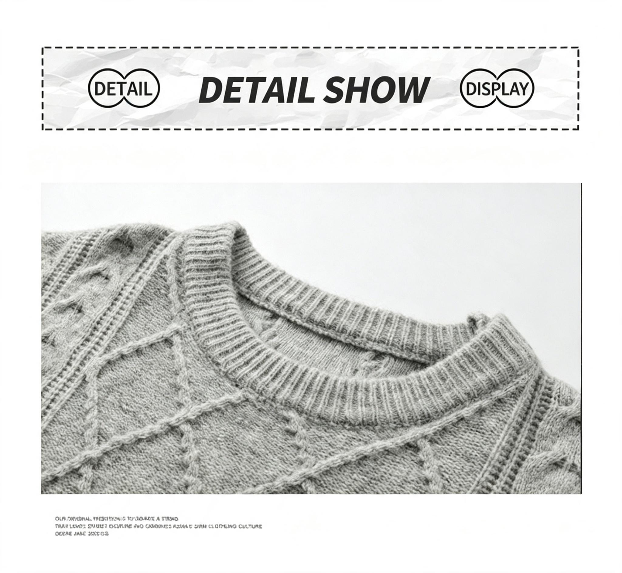 Men's Crew Neck Cable Knit Sweater, Thickened Warm Soft Skin‑Friendly Anti‑Pilling Rhombus Textured Pullover Jumper Casual Autumn Winter Outerwear Vintage College V-Neck Cardigan menswear knitwear wear