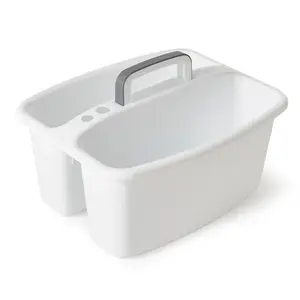 Gracious Living Large Divided Home Storage Tote Cleaning Caddy w/Handle, White