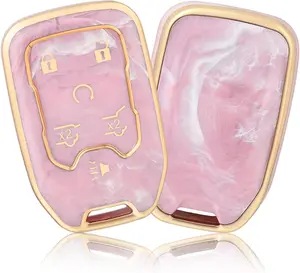 Key Fob Cover for GMC Yukon/Yukon XL Terrain Acadia Sierra Key Fob Case for Chevy Chevrolet Suburban Tahoe Car Accessories Holder Remote Smart 6 Buttons Key Protector, Pink/Pattern Random