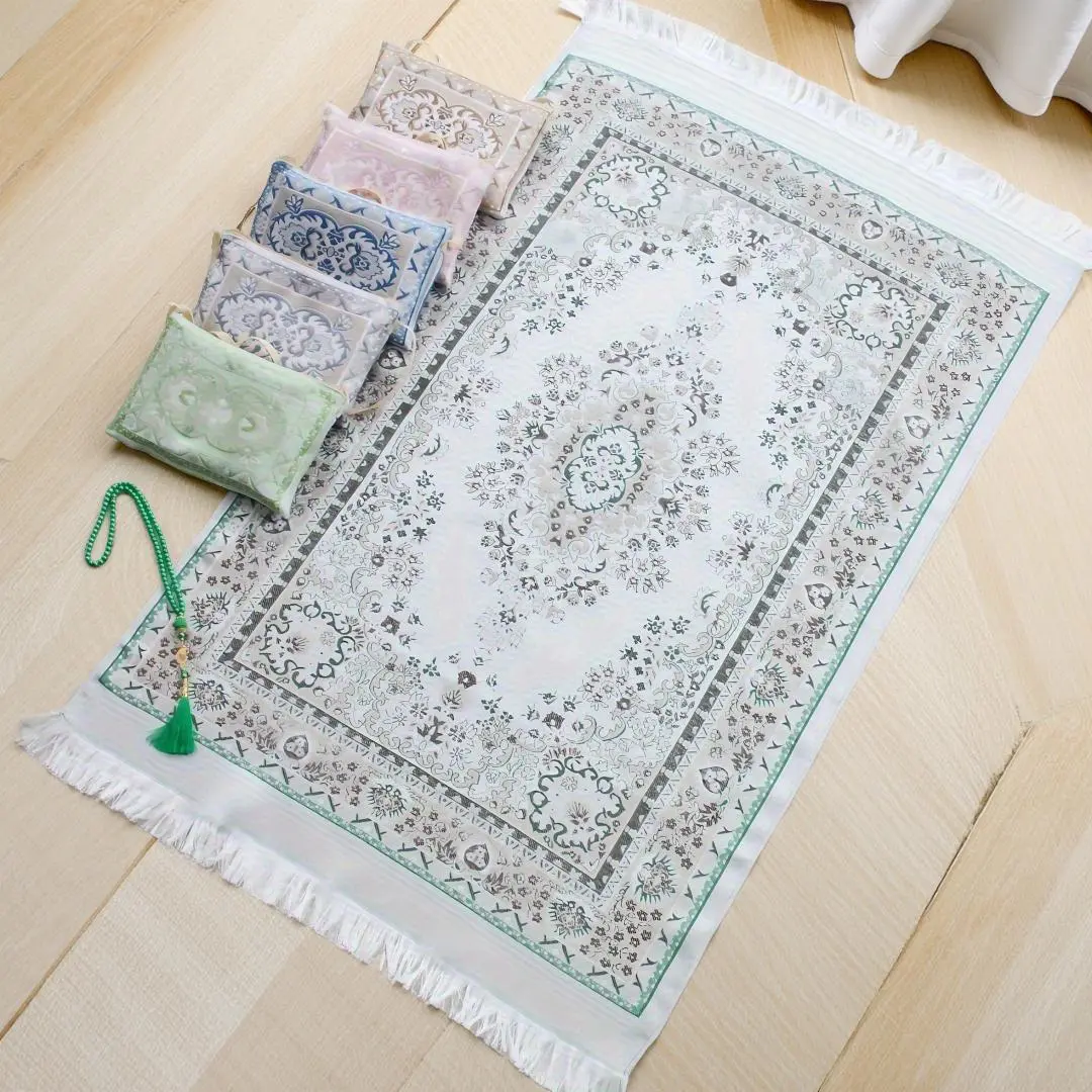 3pcs/1set Muslim Prayer Rug With Prayer Beads and Portable Bag Islamic Soft Mat Gifts Set Turkish Carpet For Ramadan Eid Hajj