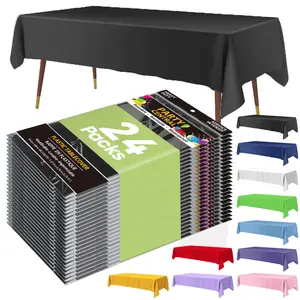 Party Central 24 Pack Plastic Table Cloth Disposable 54 x 108 Inch Heavy Duty Table Cloths for Parties Decorative Tablecloths for Rectangle Tables White Black Plastic Table Cover Leakproof & Sturdy