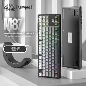 Original Brand FREEWOLF M87 Wireless Bluetooth Dual Mode Mechanical Touch Keyboard Gaming Esports Silent PBT Ball Hat Keyboard Lighted Mechanical Keyboard