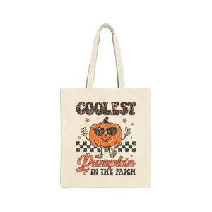 Halloween Trick or Treat Tote Bag, Coolest Pumpkin Patch Reusable Shopping Bag, Candy Bag for Kids, Halloween Party Favor, Orange Pumpkin
