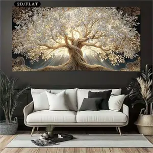 2D flat large-scale tapestry Wall Mural with a golden Tree of Life theme, perfect for home decoration in living rooms or bedrooms. This stylish mural poster is an excellent gift for Halloween or moving.