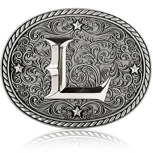 Western Cowboy/Cowgirl Initial Belt Buckle - Silver- Large, Letter Buckles For Men And Women L