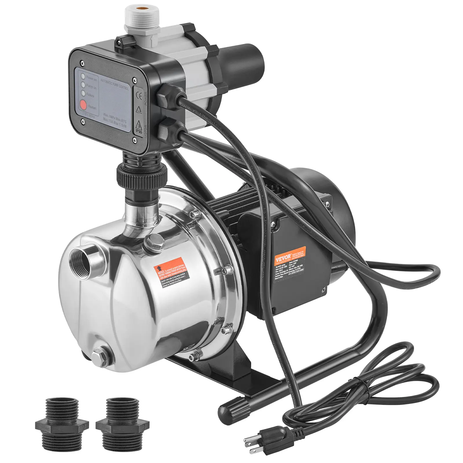 【summerfinds】VEVOR Shallow Well Pump, 1HP 115V, 1200 GPH 145 ft Head, Max 87 psi, Portable Stainless Steel Sprinkler Booster Jet Pumps with Automatic Controller for Garden Lawn Irrigation system, Water Transfer, Portable Liquid Pump