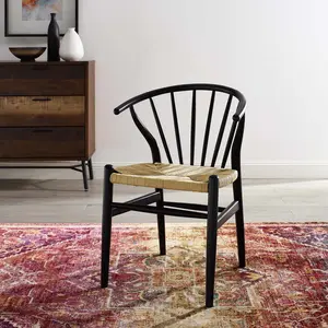 Modway Flourish Spindle Wood Dining Side Chair in Black