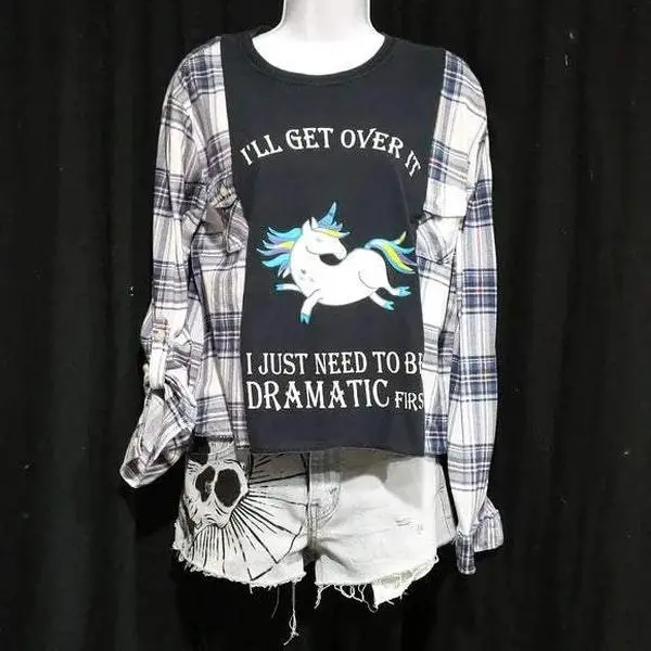 Dramatic Unicorn Upcycled Oversized Flannel