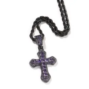 cubic Zirconia Chunky Cross Hip Hop Silver Plated Iced Out Crystal Cross Necklace Cross Necklace for Men Faith Crystal Coptic Pendant Jewelry Gemstone Stainless Steel Chain for Men Women