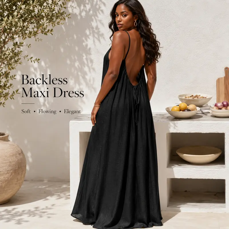 black long night dress Long Black nightgown with an open back, XL / White main image 0