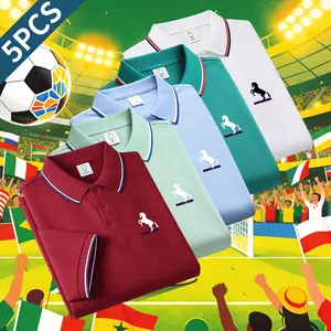 Men’s Fashion Versatile 5-Pack Short-Sleeve Turn-Down Collar Tops, Spring/Summer Style, Minimalist Print, Regular Fit, Skin-Friendly and Comfortable Premium Men’s Clothing