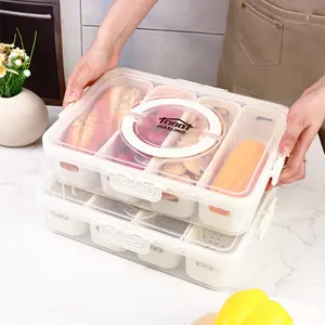 Fruit Storage Containers for Fridge Keep Fresh - Divided Serving Tray with Lid and Handle - Portable Picnic Parties Snackle Box Veggie Tray - Berry Candy Food Snack Organizer Travel