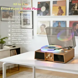 Myvision RGB Vinyl Record Player & FM Radio Rechargeable 3-Speed Bluetooth Portable Turntable with High-Power Stereo Speakers Subwoofer RCA Line Out AUX in Headphone Jacks Supports 33-1/3 45 78 RPM 7/10/12-inch Records Vinylrecordadaptor