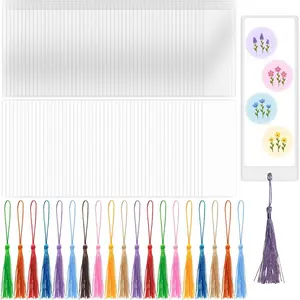 Blank Bookmarks Making Kit, 50 count Paper Bookmark to Decorate, 50 Colorful Tassels, 50 count Clear Bookmark Sleeves for DIY Book Mark Projects and  Tags, 5.5 x 2 inches