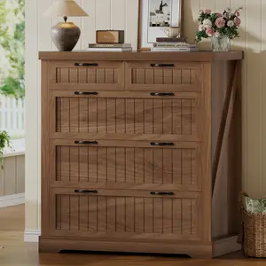 SEDETA 33.5 Inch Farmhouse File Cabinet with 5 Drawers Filing Cabinet for Home Office Wood Office File Cabinets for Letter/Legal/A4 Size Lateral File Cabinets with Printer Stand