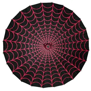 Spiderweb Pink and Black Fabric Parasol Umbrella