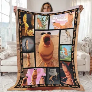 Marcus The Worm Fleece Blanket, Marcus The Worm Meme Funny Meme Blanket For Home Sofa Bedroom Dorm Couch Office Car Travel Bed Room Decor All Season Men Women and Gift Kids Birthday Gift