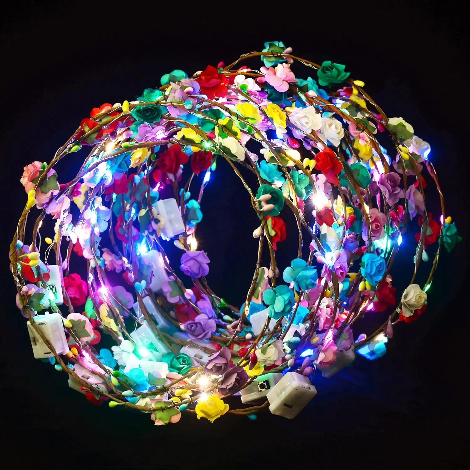 20/30/50 LED Flower Headband led headbands Light Up Headbands for Women Garlands Glowing Floral Wreath Crowns For Weddings Birthdays Role-Playing Beach Parties,Christmas