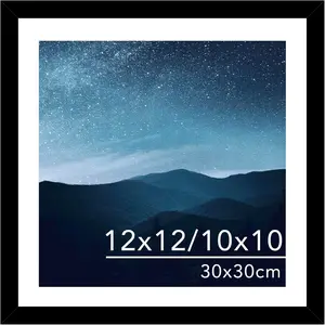 12x12 Picture Frame with Mat for 30 x 30cm  Art Painting, Display Photo 10x10 or 12 x 12 Without Mat, Wall Hanging Large Frame with Plexiglass, Black